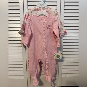 Little Me Pink and White Floral Footies